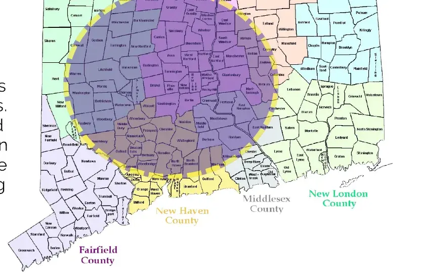 Hartford's R&B 102.5 coverage map